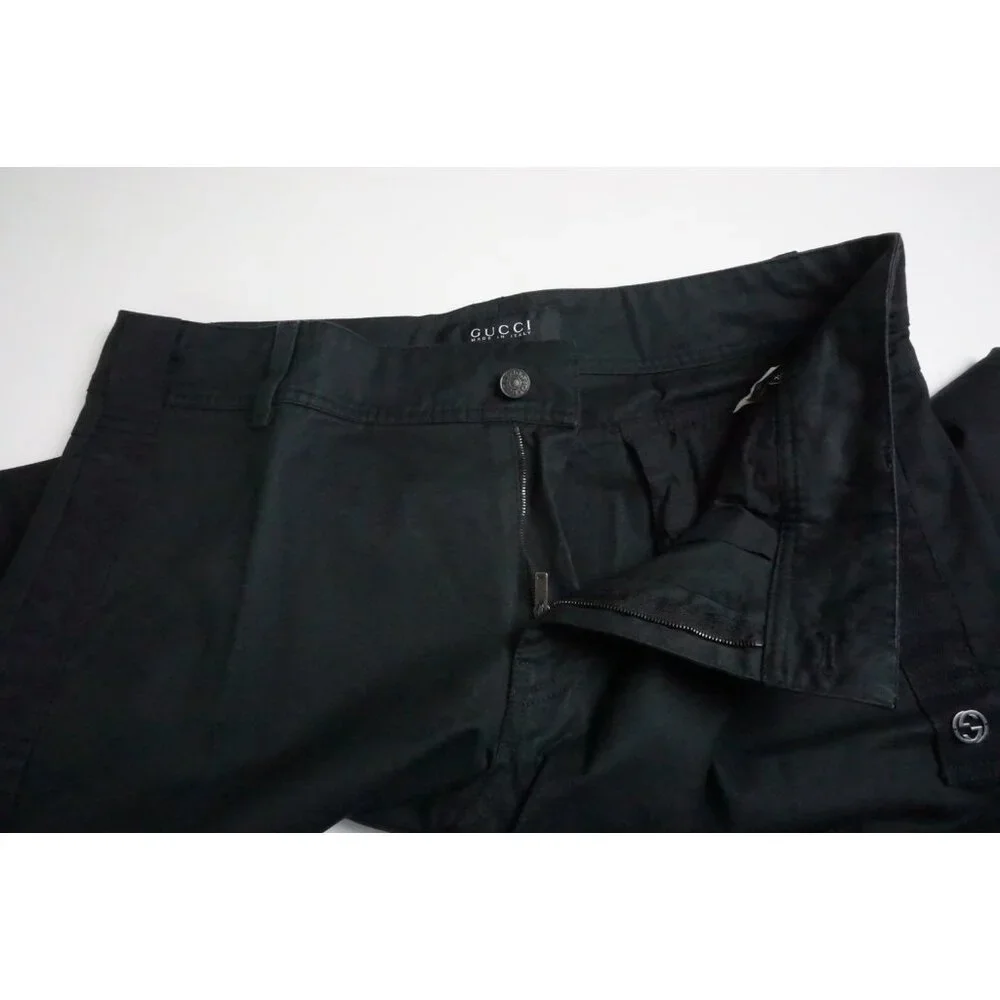 Gucci Solid Black 100% Cotton Chino Pants Trousers 52 EU Brand NEW